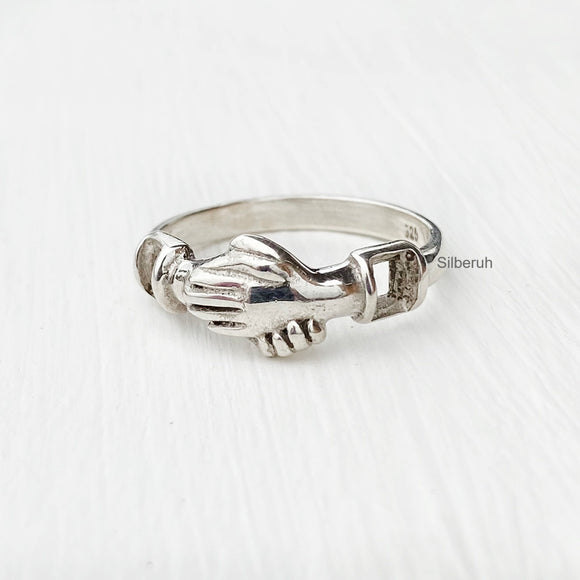 Sterling Silver Sculpted Hand Heart Ring | Jewlr